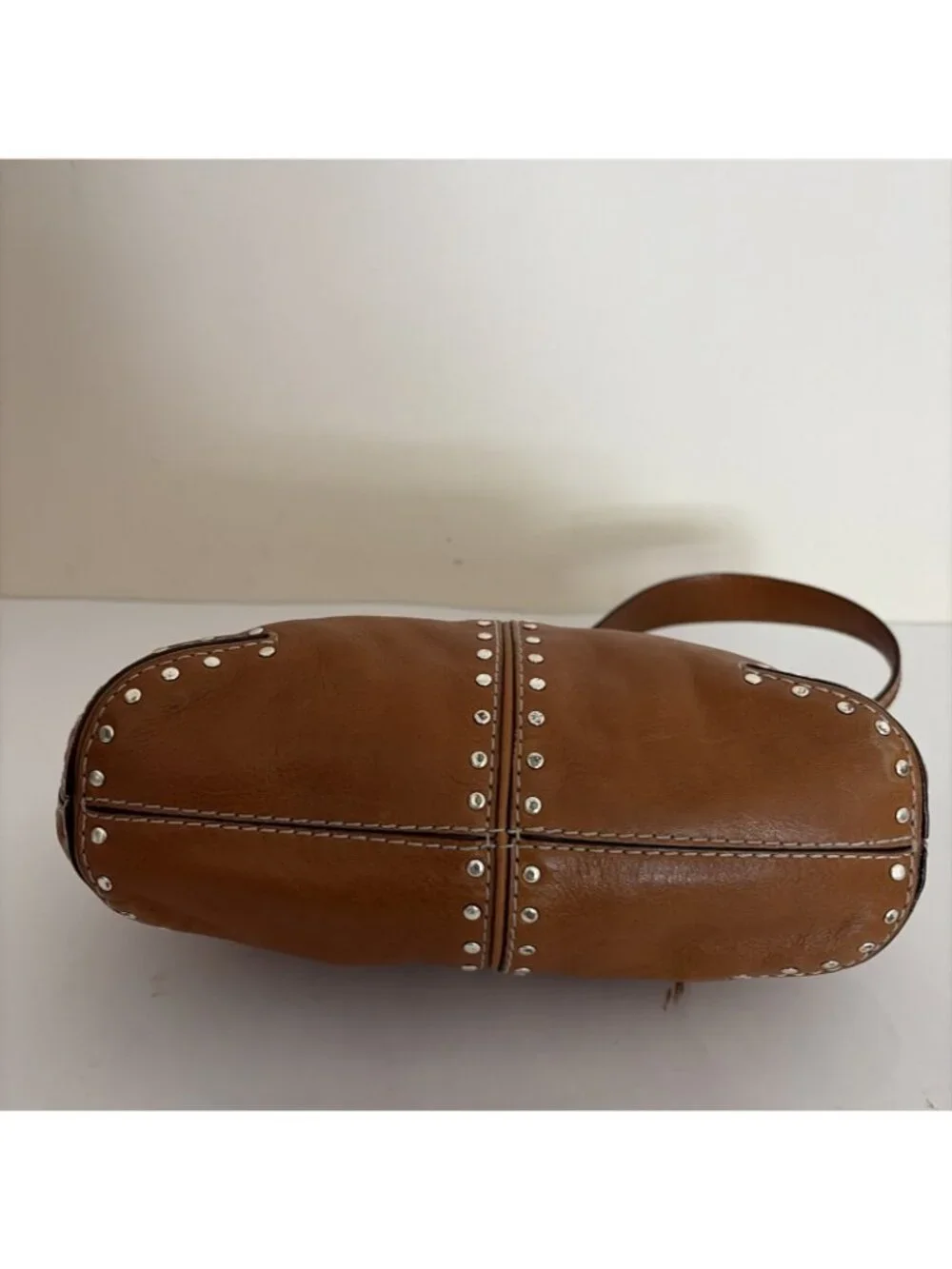 Michael Kors Astor Leather Mini Shoulder Bag Brown Gunmetal Studs VTG Y2K 2005